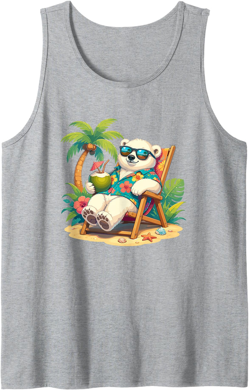 Tropical Polar Bear Summer Beach Vibes Relaxed Polar Bear Hawaiian Shirt Summer Beach Tank Top - Heather Grey