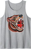 Urban Empyre Grizzly Bear Brown Tattoo Flash Tank Top - Heather Grey