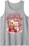 Sweet Like Strawberries Cute Cow Kawaii Fruit Tank Top - Heather Grey