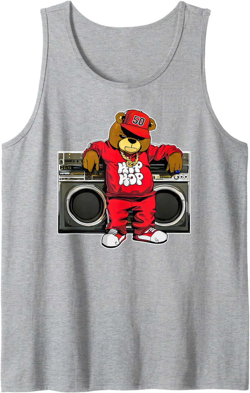 Retro teddy bear hip hop t-shirt for men & women HIP HOP TEDDY BEAR Hip Hop Anniversary Graffiti Boombox Tank Top - Heather Grey