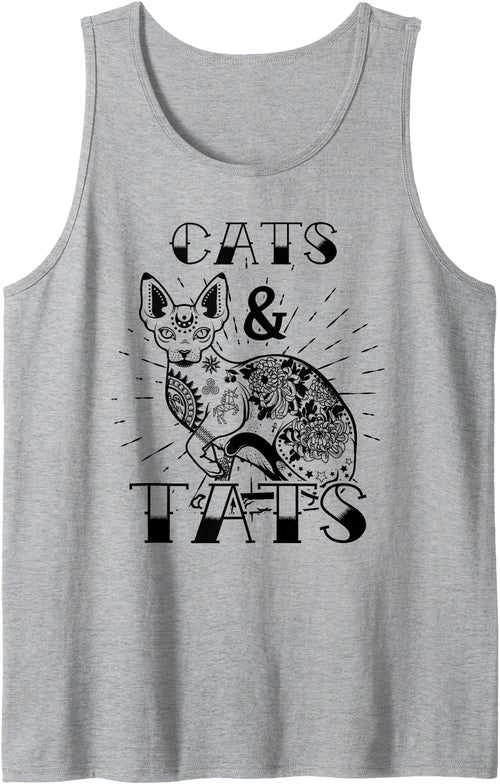 Cats & Tats Cat and Tattoo Lover Gift Tank Top - Heather Grey