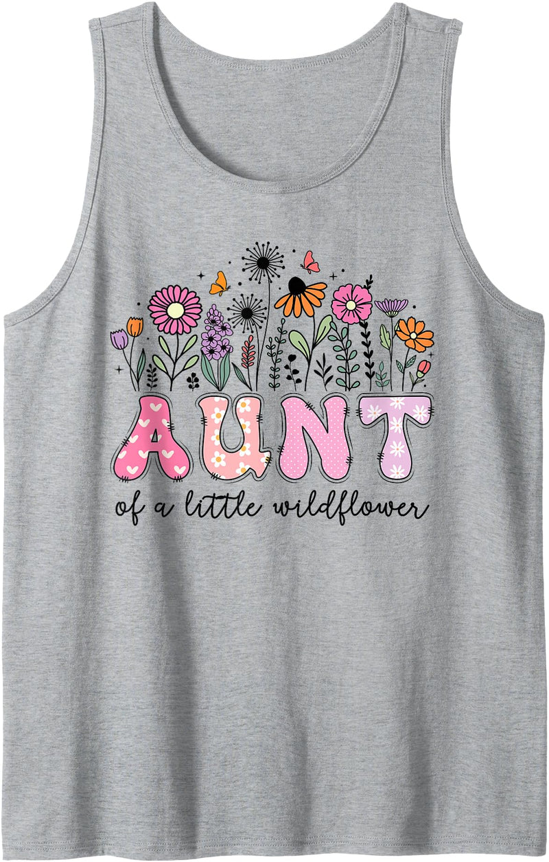 Wildflower Pink Birthday Girl Matching Aunt of The Little Wildflower Pink Floral Birthday Girl Tank Top - Heather Grey