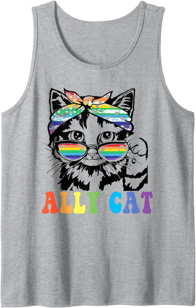 Ally Cat shirt Gay Rainbow Pride Month Ally Cat LGBT Gay Rainbow Pride Flag Boys Men Girls Women Tank Top