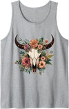 Funny Cow Skull Floral farm Western Country Outfit Boho Cow Bull Skull Flowers Wild west Western Cowgirl Texans Tank Top -