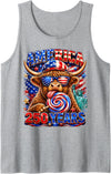 Patriotic Highland Cow Fourth of July USA Flag 1776 2026 America 250th Anniversary Highland Cow 4th of July Tank Top -