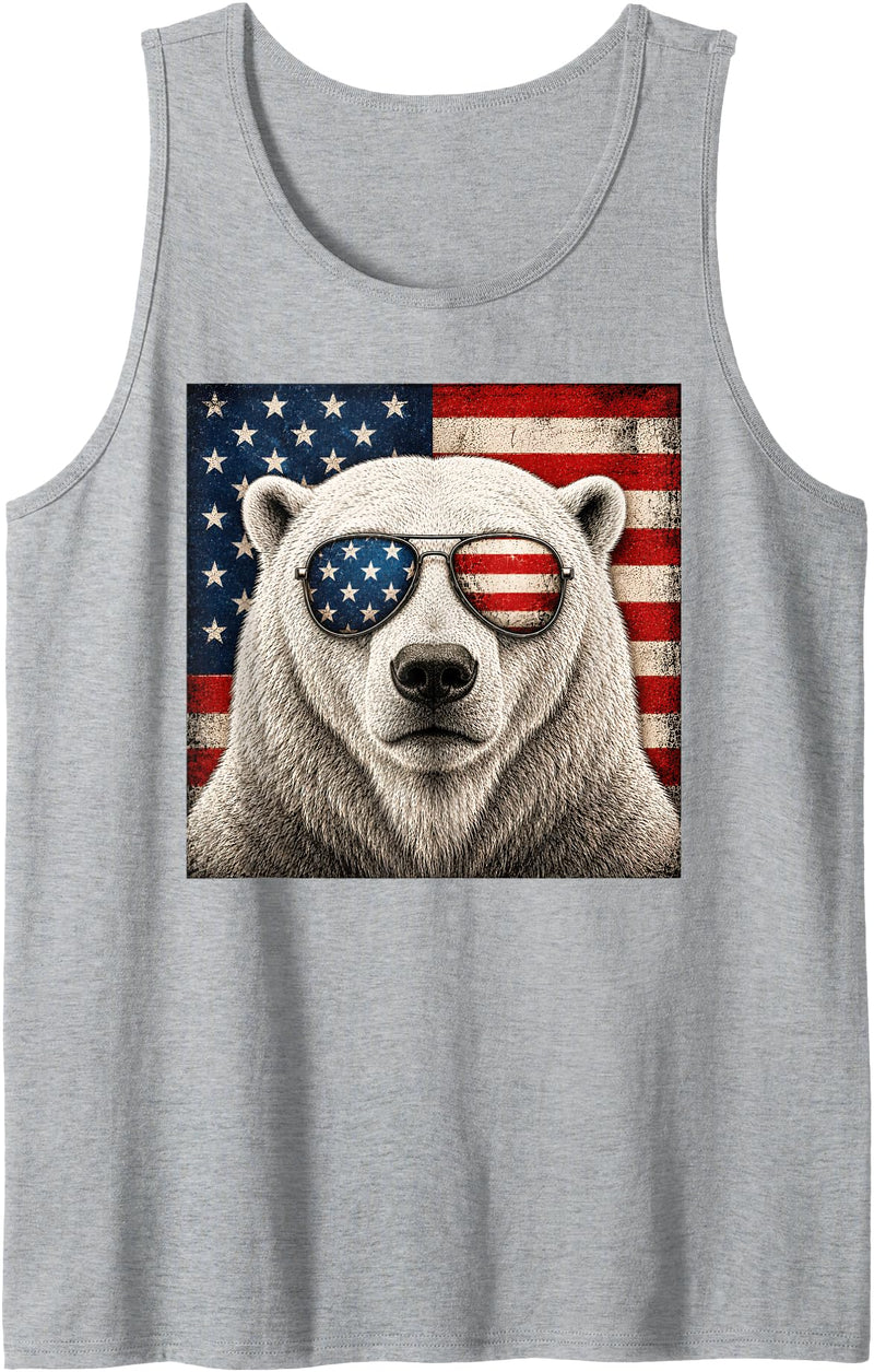 Retro Polar Bear USA Sunglasses July Fourth Polar Bear 4th of July US American Flag Patriotic Tank Top - Heather Grey