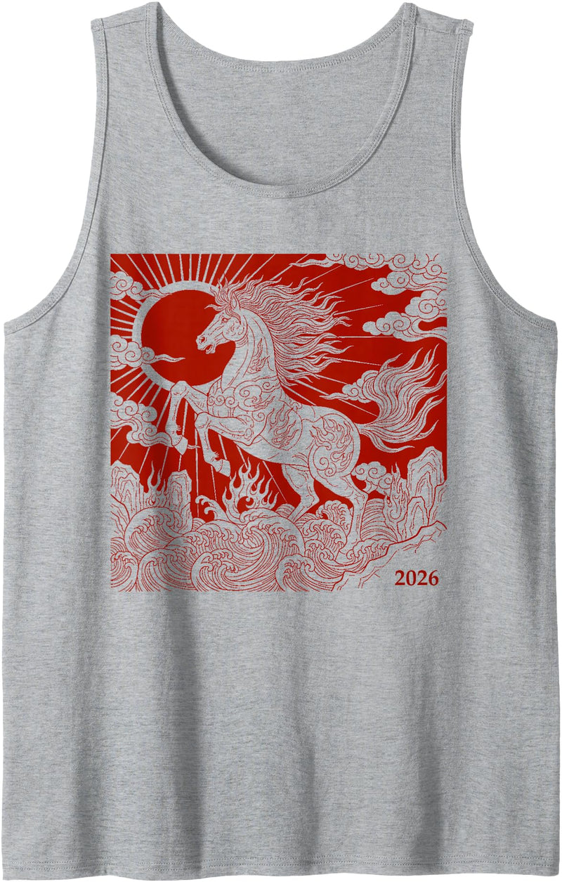Fire Horse Gifts Year of The Fire Horse Chinese Zodiac 2026 Tank Top - Heather Grey