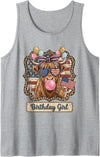 Patriotic Highland Cow Birthday Girl Flag Apparel Patriotic Highland Cow Birthday Girl Flag Design Tank Top - Heather Grey