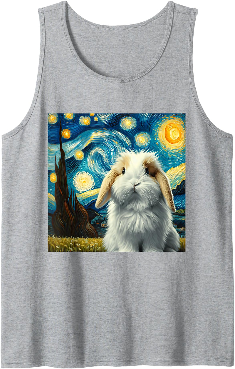 Mini Lop Rabbit Starry Night Tank Top in Heather Grey