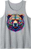 Grizzly Bear Illustration Tie Dye Cool Grizzly Bear Spirit Animal Illustration Tie Dye Art Tank Top - Heather Grey