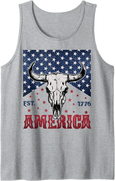 Western 4th of July America Est 1776't Shir't 1776 Cow Tank Top