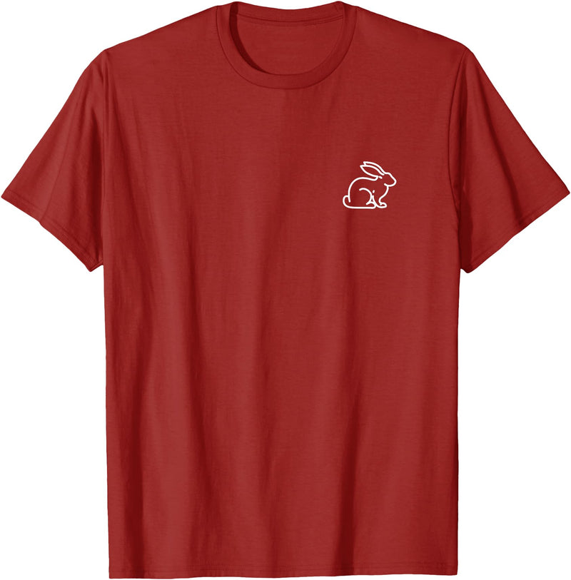 Bunny Rabbit Hare Animal Badge Patch Line Art Outline Gift T-Shirt in Cranberry Red
