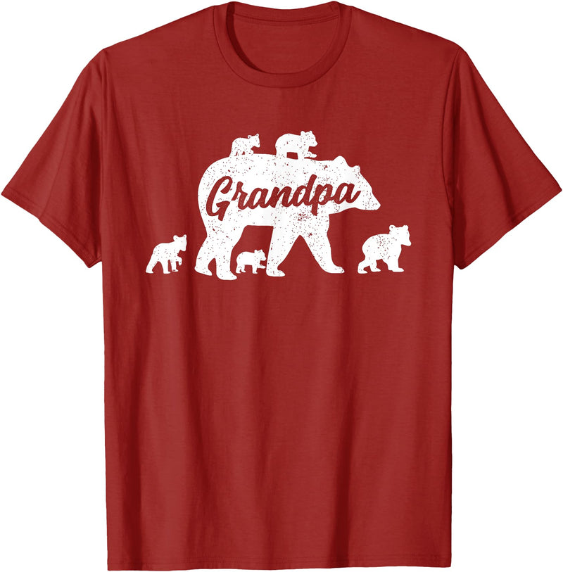 Matching Bear Family Apparel Vintage Grandpa Bear with 5 Cub Father's Day T-Shirt - Cranberry Red