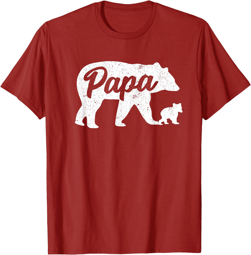Matching Bear Family Apparel Vintage Papa Father Bear with 1 Cub father's Day T-Shirt - Cranberry Red