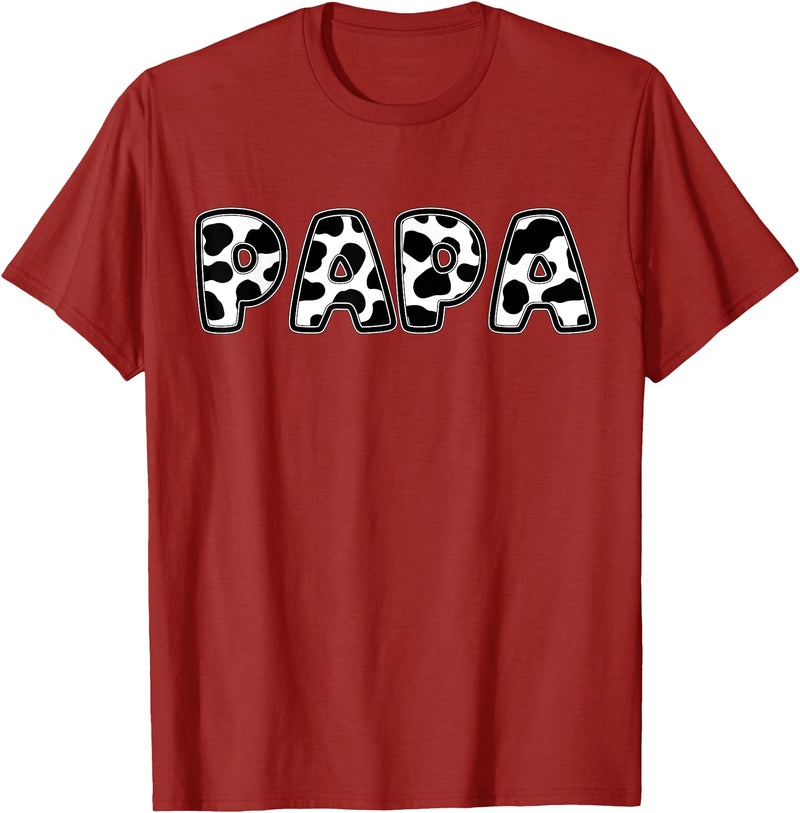 Cow Print Matching Family Apparel Papa Cow Print Family Matching Father's Day T-Shirt - Cranberry Red