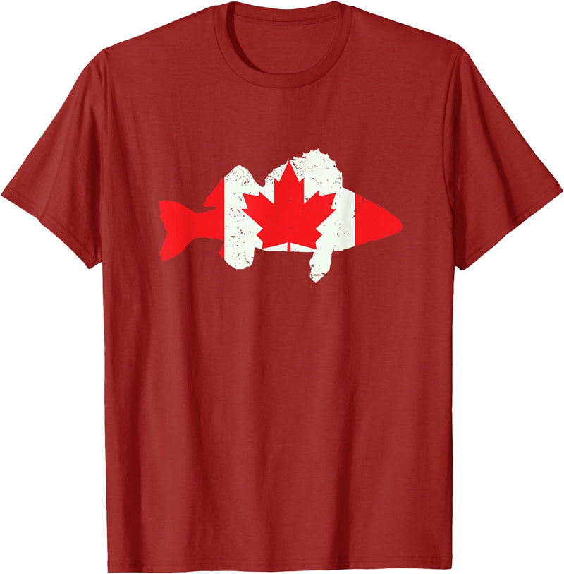 Fishermen Gifts | Mens Fisherman Apparel Canada Flag Walleye Fishing Mens Walleye Fish Cool Gifts T-Shirt - Cranberry Red
