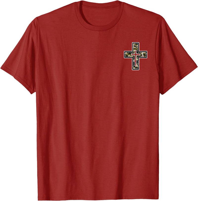 Camo Cross Fishing Faith Christian 2 Sided Hunting Fishing Cross Camo Faith Christian Fisherman Hunter T-Shirt - Cranberry Red
