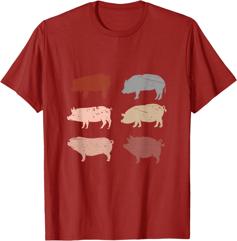 Pig Gifts For Pig Lovers Retro Pig Lover Farm Animals Swine Vintage Pig T-Shirt - Cranberry Red