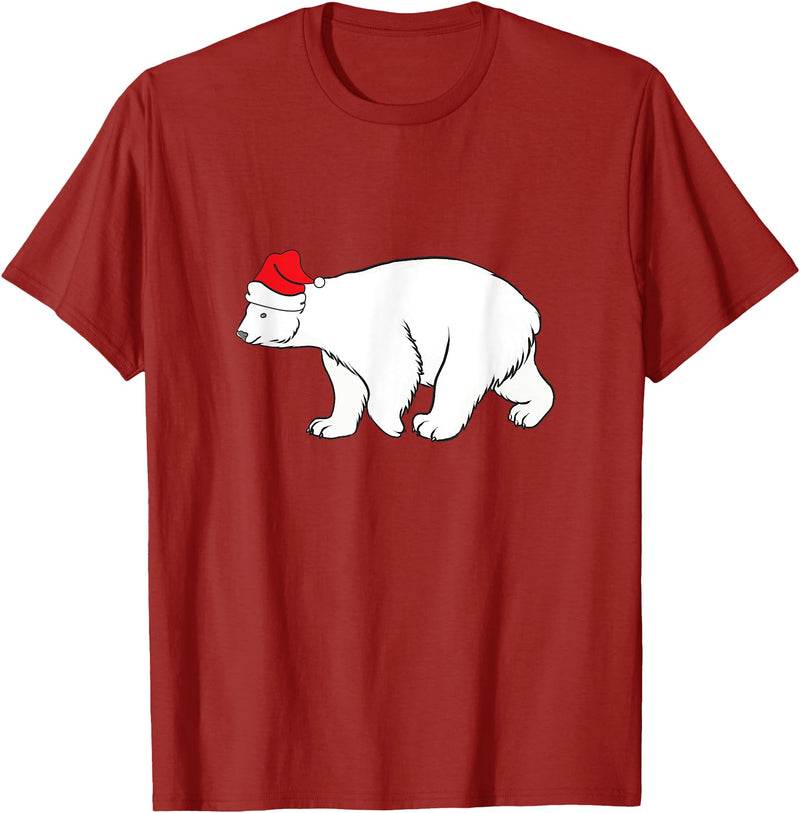 Polar Bear Xmas Pajama Polar Bear With Santa Hat Xmas Winter Christmas Pajama T-Shirt - Cranberry Red