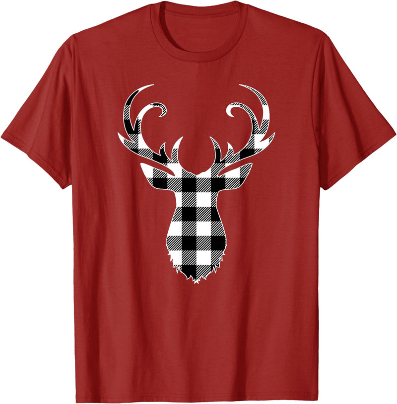 Buffalo Plaid Deer Clothing Co. by AAM Black & White Classic Christmas Buffalo Plaid Deer Head T-Shirt - Cranberry Red