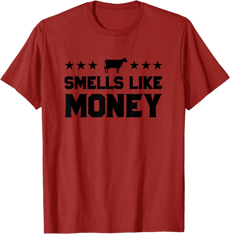 Calf to Cow Farming Apparel Smells Like Money Retro 90s Dairy Farm Gift Shirt T-Shirt - Cranberry Red