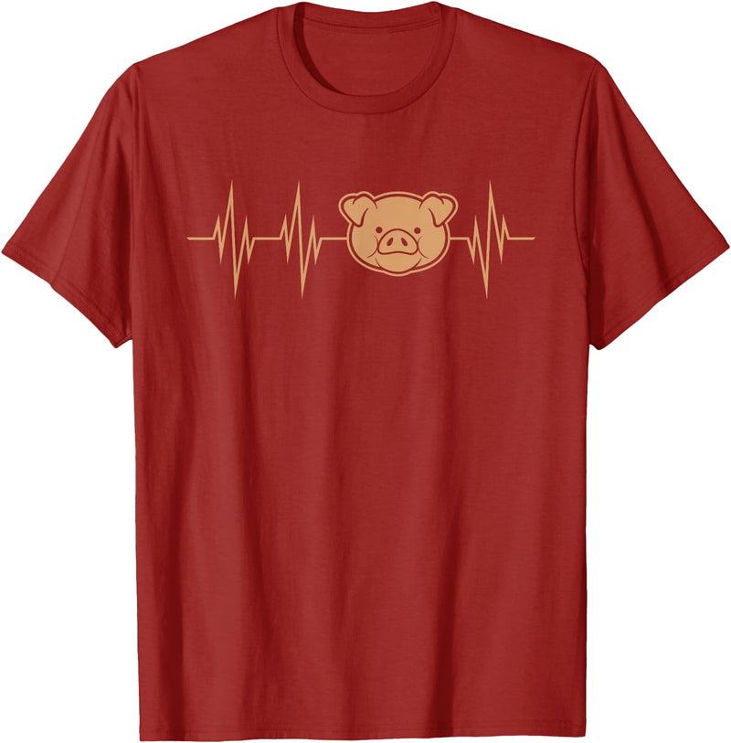 Cute Pulse Line Animal Lover Outfit Men Women Kids I Love My Pig Heart Valve Heartbeat Funny Barn Farmer Gift T-Shirt - Cranberry Red