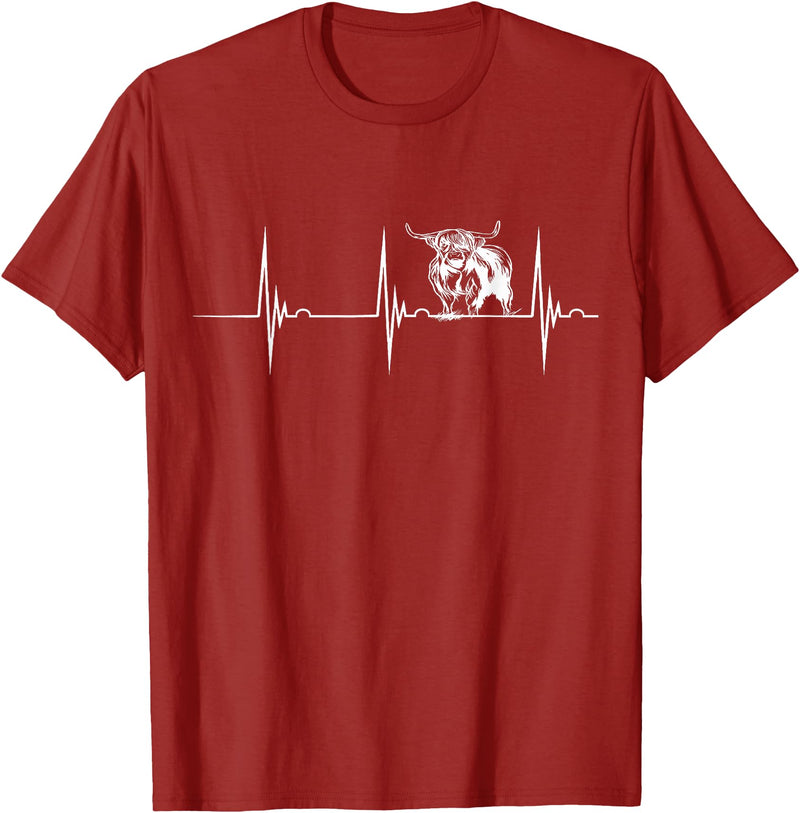 Loveable Highland Cows Hairy Coos Scottish Highland Cow Heartbeat EKG Pulse Highlander Cow T-Shirt - Cranberry Red