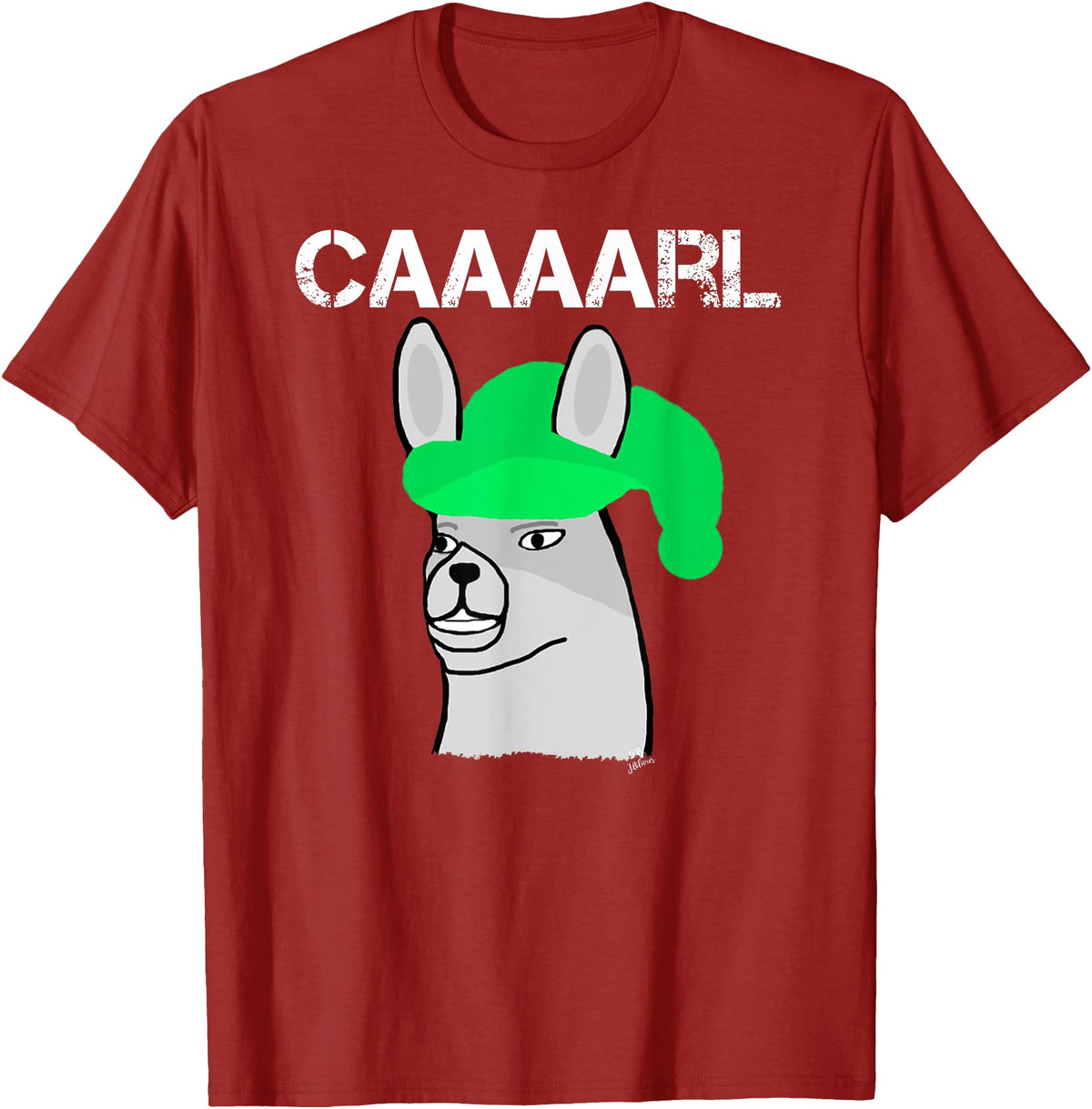 Llama Shirt Collection by Jean Olivier Funny Llama with Hats T-Shirt - Black, Small, Unisex-Adults, Classic Fit, Short Sleeve, Cotton 65% Polyester 35% - Cranberry Red