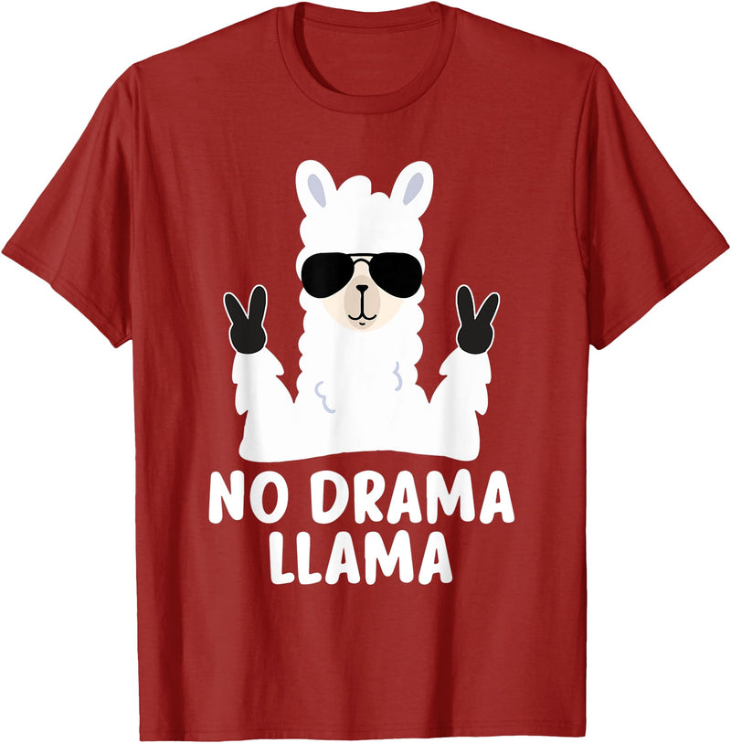 No Drama No Pob-Llama Alpaca Gifts No Drama Llama Alpaca with Sunglasses Llama Alpaca T-Shirt - Cranberry Red