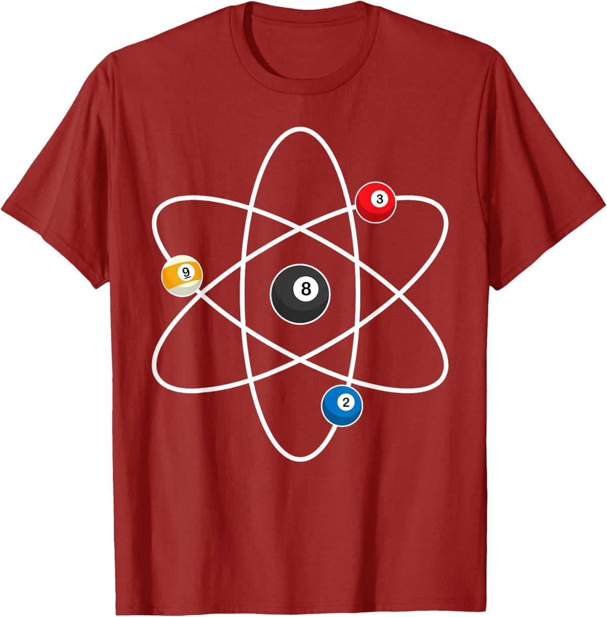 Cool Billiard Design For Men Women Atom Cue Ball Sport Game T-Shirt - Cranberry Red