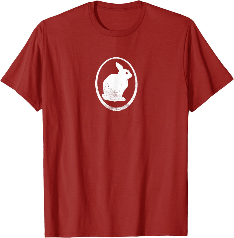 White Silhouette of a Bunny, Stylized for Rabbit Lovers T-Shirt in Cranberry Red