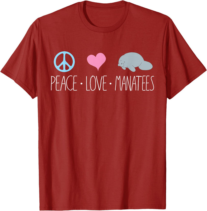Sea Cows Tees Cute Manatee TShirt, Peace Love Manatees Chubby Sea Cow T-Shirt - Cranberry Red