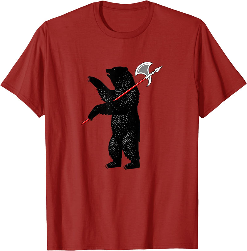 RealCoolShirts AWESOME AXE BEAR - Yaroslavl Russia Flag Halberd Bear Shirt T-Shirt - Cranberry Red