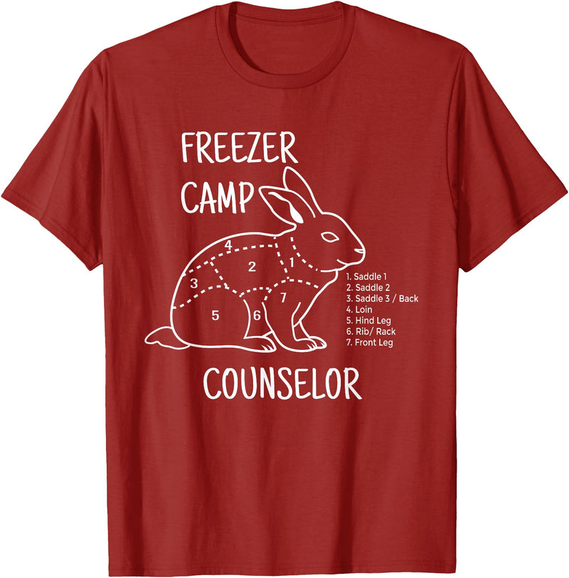 Freezer Camp Rabbit Meat - Funny Homestead and Hunter T-Shirt in Cranberry Red