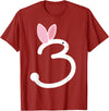 ThreeYear Old Gift Bunny Rabbit Numeral 3 for Girls and Boys T-Shirt in Cranberry Red