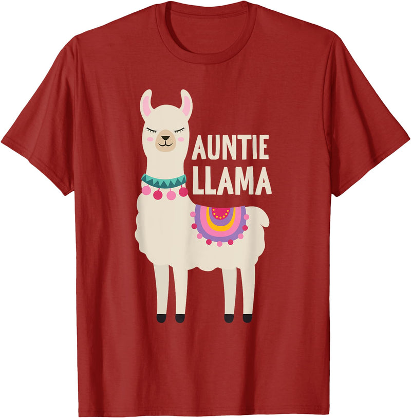 Family Matching Llama Birthday Auntie Llama Aunt Of The Birthday Llama Party Family T-Shirt - Cranberry Red