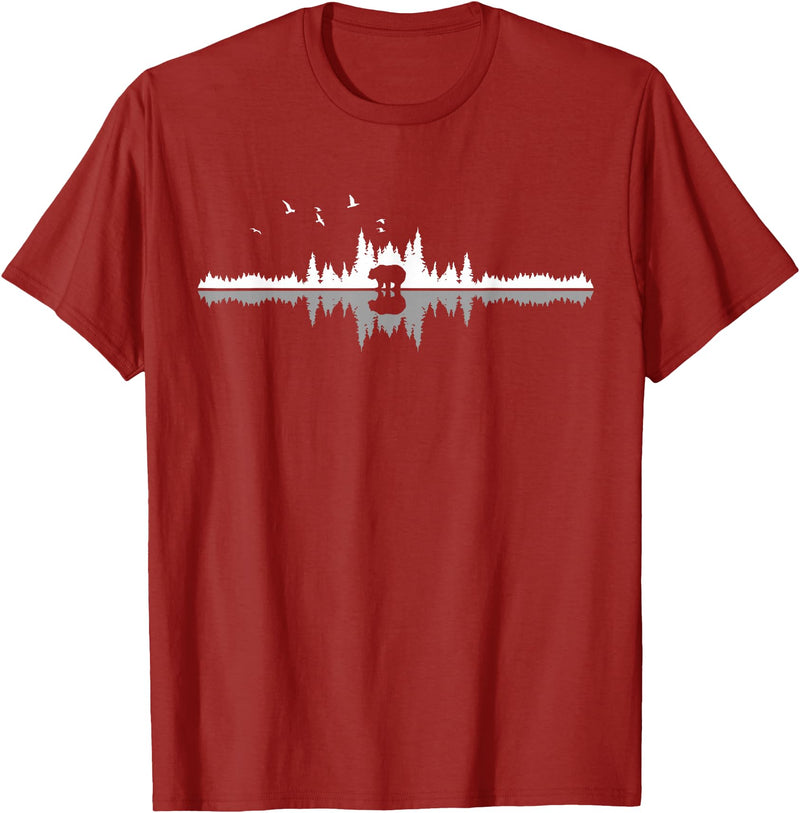 Wir Lieben Berge - Wandern & Camping Apparel Co. Wir Lieben Berge - Bear Hiking Camping Mountains Nature Trekking T-Shirt - Black - Unisex-Adults - Small - Short Sleeve - Classic Fit - Cranberry Red