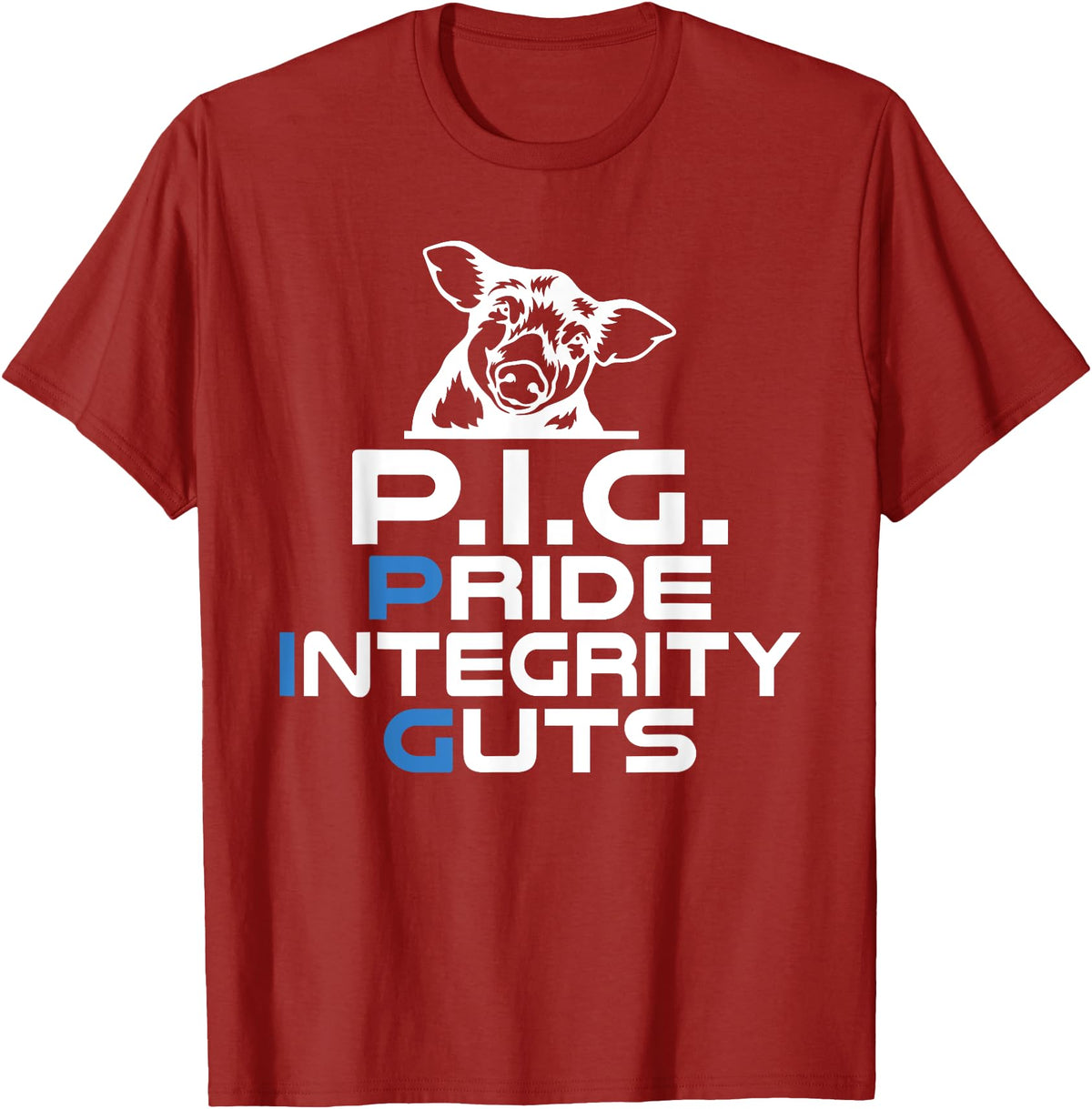 Police Officer Gifts & Cop Gifts PIG Pride Integrity Guts Police T-Shirt - Cranberry Red