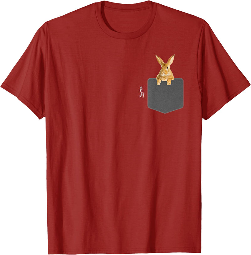 Pocket Bunny - Men Rabbit Pocket T-Shirt in Cranberry Red
