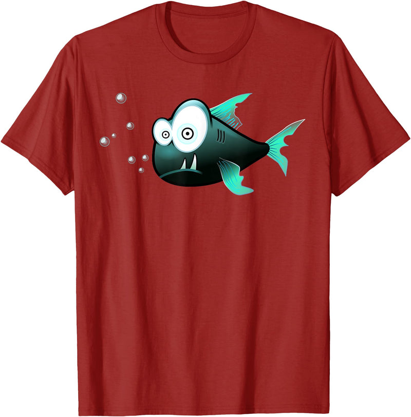 Toothy Fish Funny Snaggle-tooth Fish Art Illustration T-Shirt - Cranberry Red