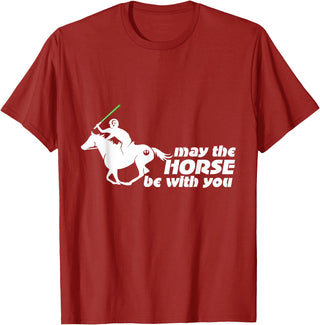 NickerStickers May the Horse Be With You | Equestrian Geek T-Shirt T-Shirt - Cranberry Red