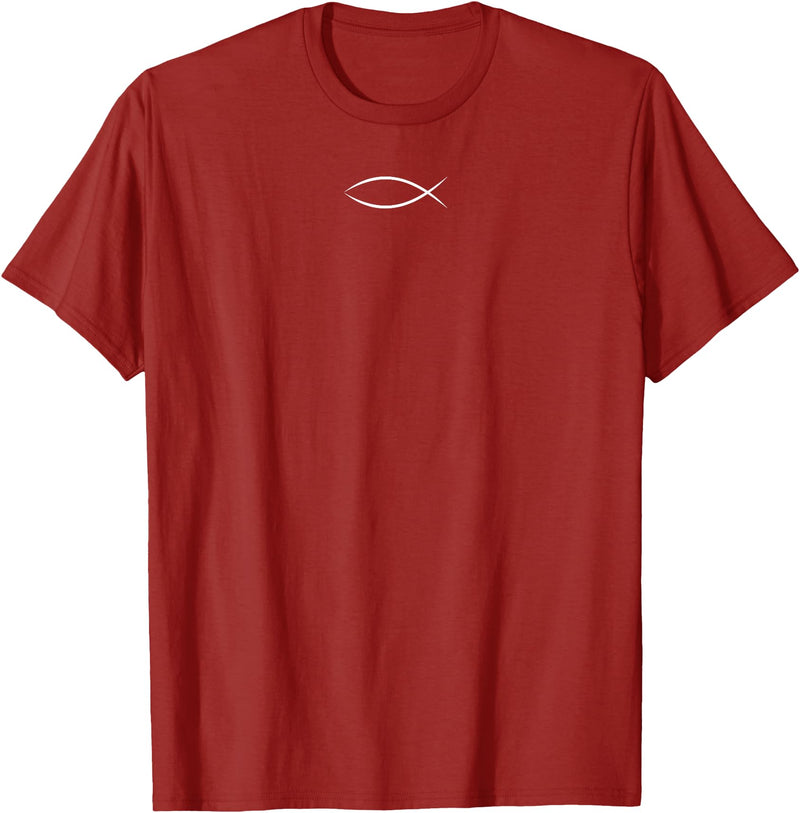 I LOVE JESUS APPAREL ICHTHYS ICHTHUS JESUS FISH CHRISTIAN SYMBOL T-Shirt - Cranberry Red