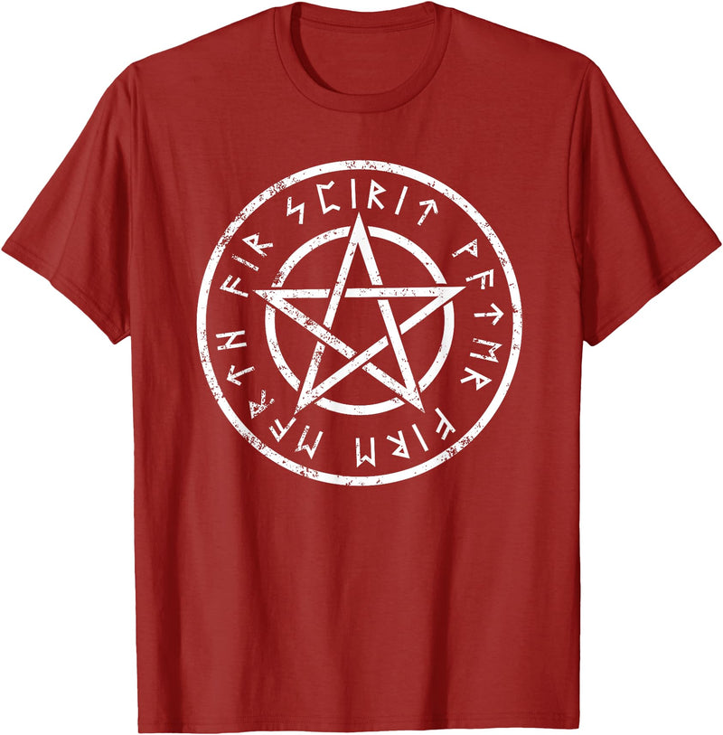 Creepy Halloween Clothing Shop Wiccan Pentagram T-shirt Wicca Five Elements - Cranberry Red