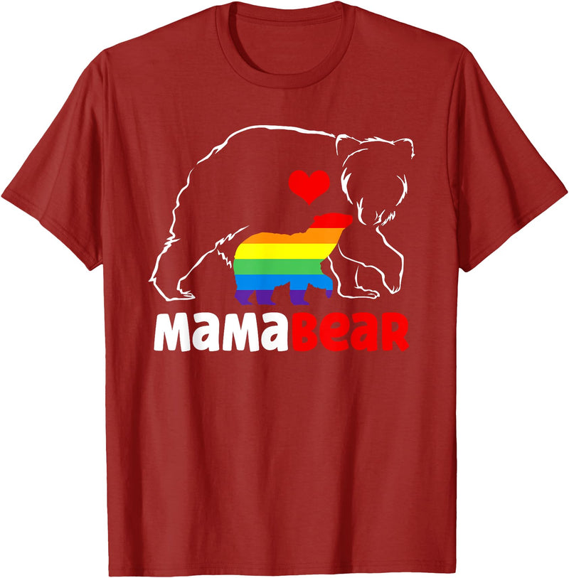 Funny Bear Family Gay LGBT Pride Rainbow Flag TLT Mama Bear Proud Mom Rainbow Flag LGBT Pride Mother's Day T-Shirt - Cranberry Red
