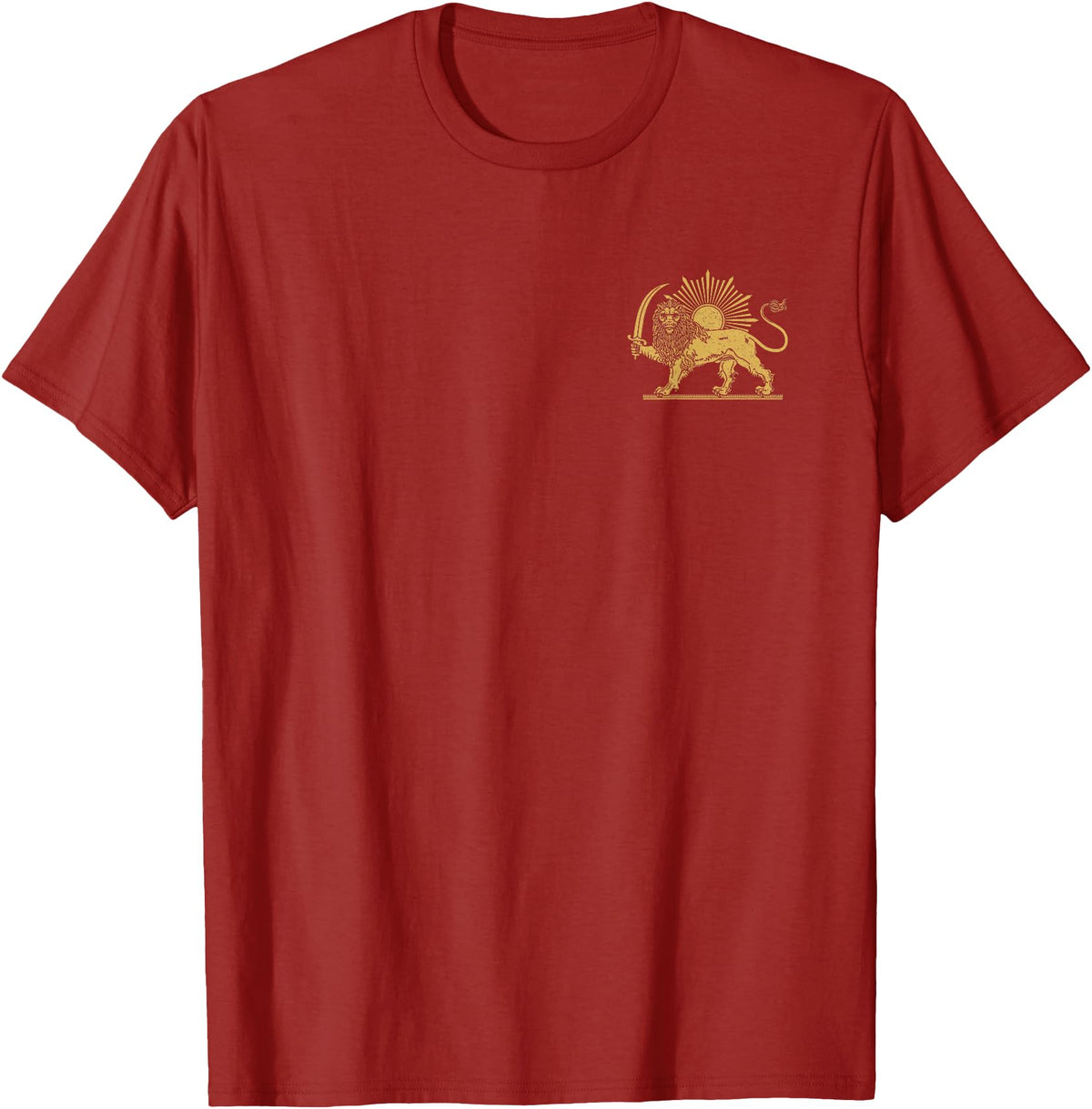 SHIR O KHORSHID Persian Lion and Sun Emblem Iran Symbol T-Shirt - Cranberry Red