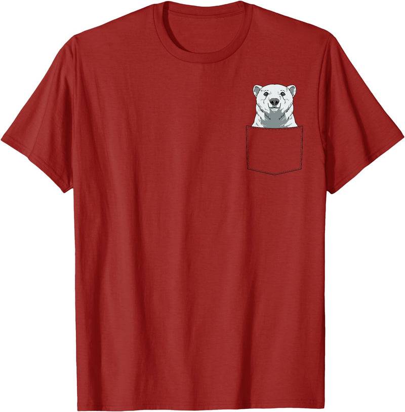 PeekingZoo Polar Bear Pocket Polar Bear In Pocket Polar Bear Peeking T-Shirt - Cranberry Red