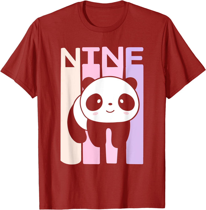 Kids 9 Year Old Cute Panda Bear Birthday Decoration Party T-Shirt - Cranberry Red