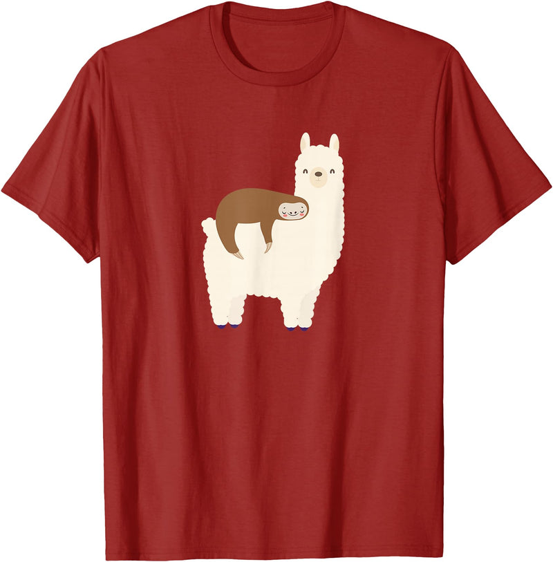 Unique Animal Lover Apparel Decor & Gifts Outlet Sloth Riding Llama Funny Graphic for Women for Girls T-Shirt - Cranberry Red