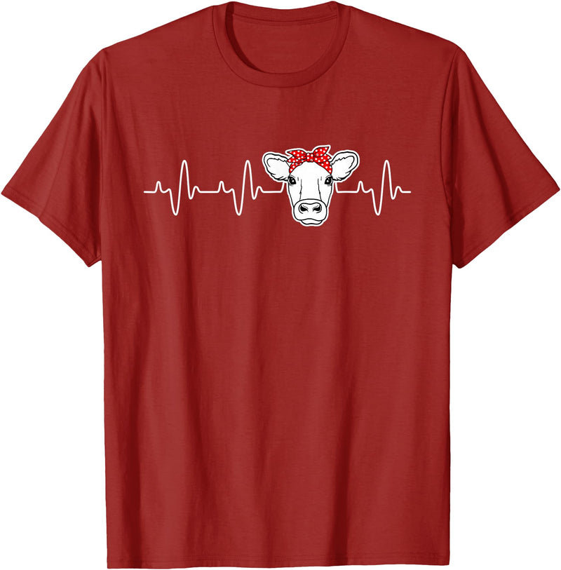 Cute Cow Lover funny DM Cattle Cow Heart Valve EKG Heartbeat, Cute Cow Lover funny T-Shirt - Cranberry Red