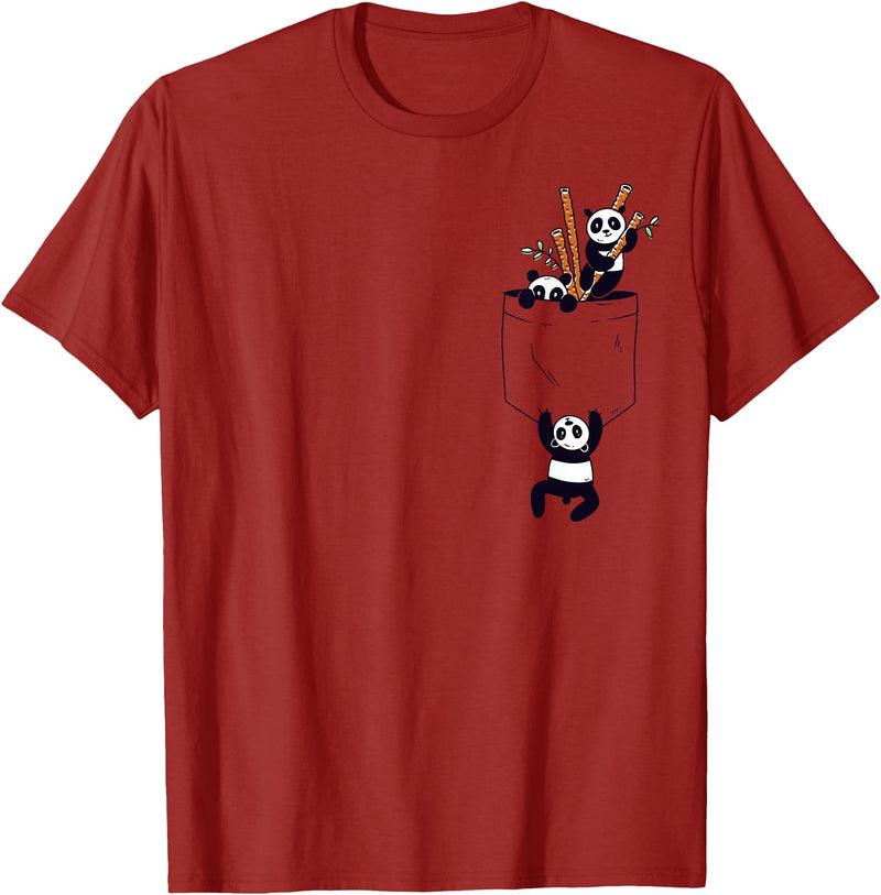 Kawaii Clothes - Anime Merch - japanese streetwear Kawaii Clothes Baby Panda Bear Pocket Panda T-Shirt - Cranberry Red